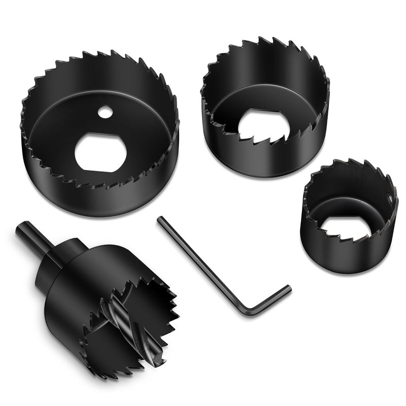 SkyStage 6PCS Hole Saw Kit, Hole Saw Set Includes 4 Sizes 1-1/4" to 2-1/8"(32-54mm), Mandrels and Hex Key，High Quality Hard Carbon Steel Hole Saw for Soft Wood, PVC Board, Plywood - Image 1